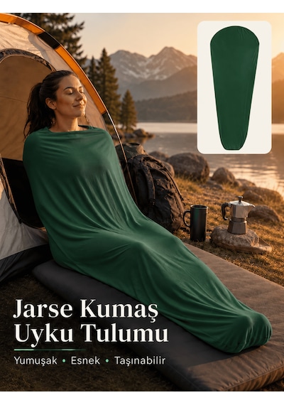 Beylini Kamp Uyku Tulumu Nefes Alır Jarse Esnek Kumaş Dayanıklı Taşıma Çantası Hediyeli Uyku Tulumu Konforlu Yıkanabilir Gezi Outdoor Av Balık Festival Yeşil