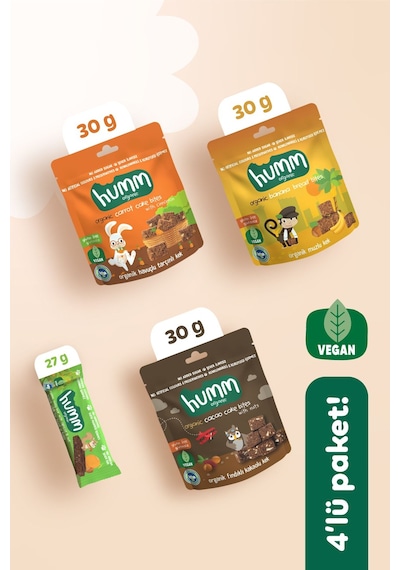 Hummorganic Organik Vegan Yulaf Bar & Glutensiz Kek Atıştırmalık Paketi - 4 adet (4 çeşit)