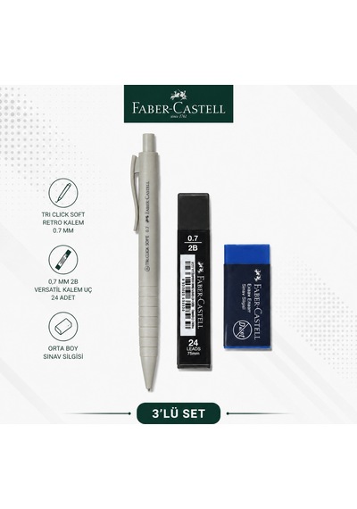 Faber-castell Tri Click Soft Retro 0,7 Krem Versatil Kalem+0,7 Uç+orta Boy Sınav Silgisi