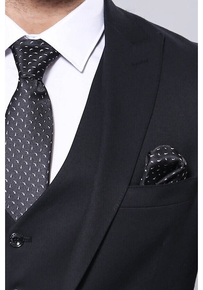 Düz Koyu Lacivert Slim Fit Ceket Yelek Set Wessi 001
