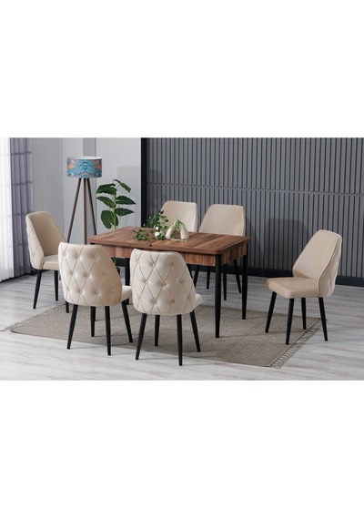 Elas Ahşap Desen 80x132 Açılabilir Mdf Masa Yemek Odası Takımı Mutfak Takımı 6 Sandalyeli Bej Elas Ahşap Desen 80x132 Açılabilir Mdf Masa Yemek Odası Takımı Mutfak Takımı 6 Sandalyeli Bej