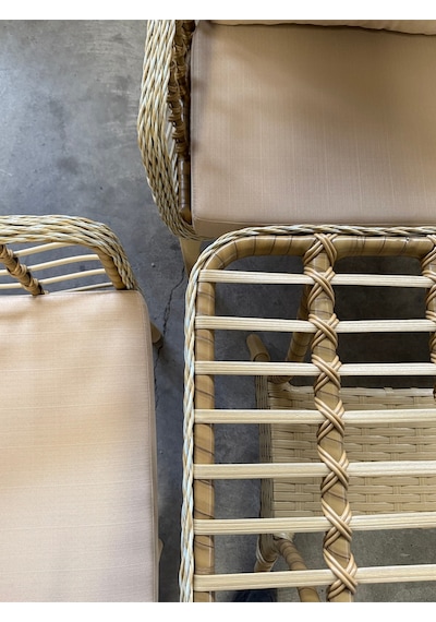 Tu Tienda Kartepe 2 1 1 Rattan Bahçe Balkon Takimi,saman Rattan/bej Kumaş Saman-bej