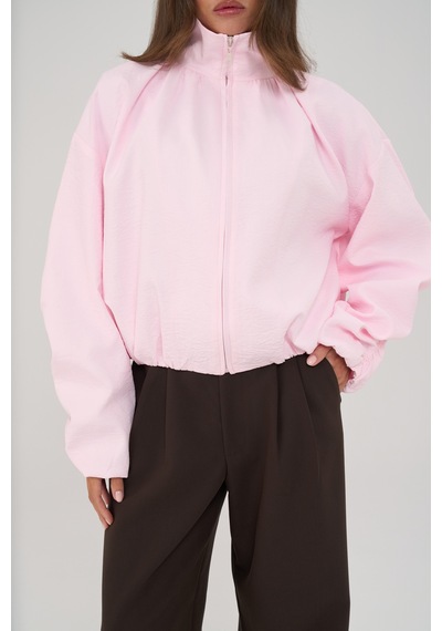 Mai Collection Positano Büzgü Detay Pembe Bomber Ceket