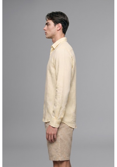 Defacto %100 Keten Regular Fit Polo Yaka Basic Uzun Kollu Gömlek C1825ax26smyl521 Sarı-yl521