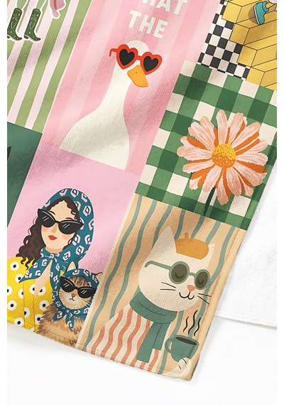 Retro İtalyan Figürlü Patchwork Plaj Havlusu - Bohem Renkli Modern Havuz Deniz Banyo Sahil Örtüsü Donuk Kumul