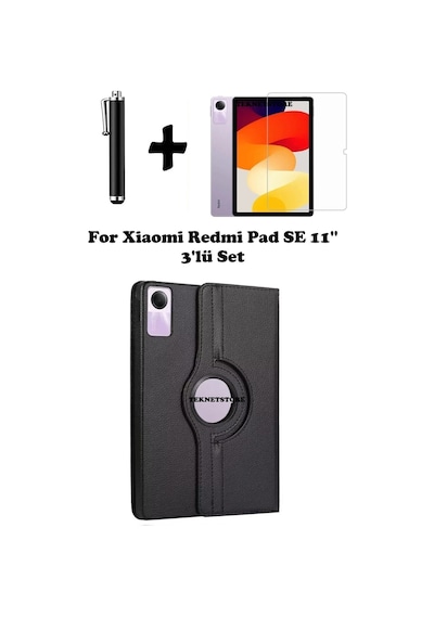 Xiaomi Redmi Pad Se 11 Inç Tablet Uyumlu Uyku Modlu 360 Döner Pu Deri Kılıf Seti Kılıf