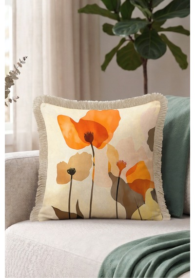 Çiçekli Gelincik Desenli Saçaklı Yastık Kılıfı-natürel Floral Turuncu Vizon Püsküllü Kırlent Kılıfı Uzak Atlas Opal Çiçekli Gelincik Desenli Saçaklı Yastık Kılıfı-natürel Floral Turuncu Vizon Püsküllü Kırlent Kılıfı Uzak Atlas Opal