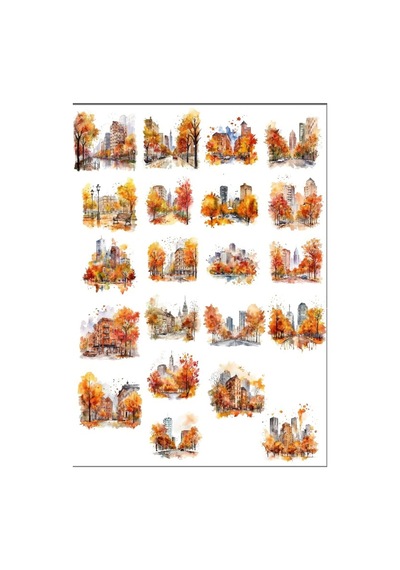 Sonbahar Temalı Şehir Sticker Set