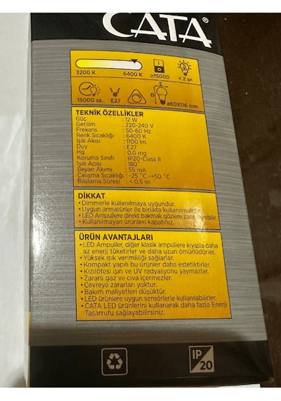 Cata Ct-4278 12w 6400k Beyaz Işık Dimlenebilir E27 Duylu Led Ampul
