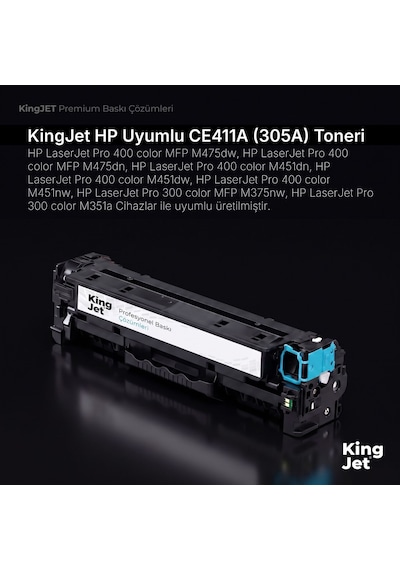 Kingjet Hp Uyumlu Ce411a 305a Mavi Standart Kapasiteli Tekli Çipli Uyumlu  Toner Laserjet Pro 400 Color Mfp M475