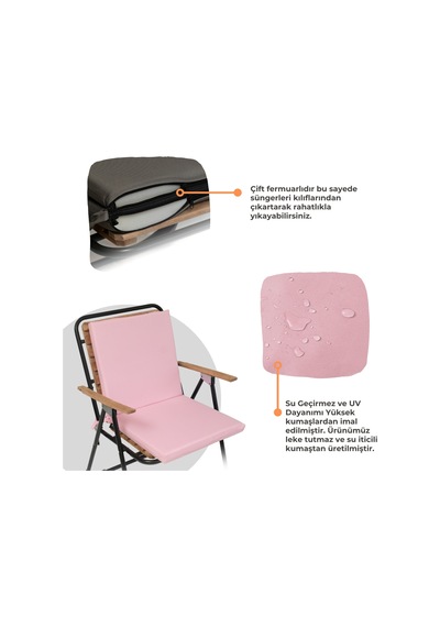 Xpermate Arkalıklı Fermuarlı 40 x 40 CM Sırtlıklı Sandalye Minderi Pembe