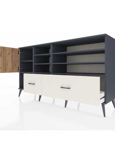 Hyperion Konsol 8 Raflı 2 Çekmeceli Tek Kapaklı 176x44x99 Antras Antrasit-çam/aytaşı Hyperion Konsol 8 Raflı 2 Çekmeceli Tek Kapaklı 176x44x99 Antras Antrasit-çam/aytaşı