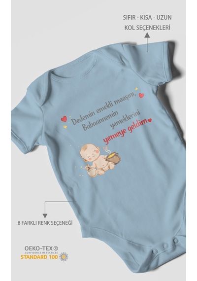 Morivokids Dedeye Ve Babaanneye Özel Kısa Kollu Bebek Body %100 Pamuk Bebe Mavisi