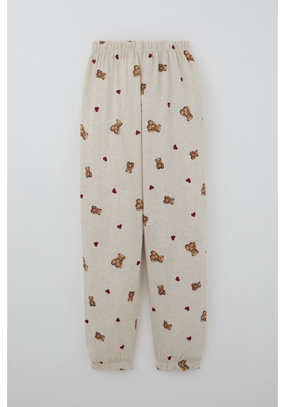 Breeze Kız Çocuk Pijama Takımı Kalp & Sevimli Oyuncak Ayıcık Desenli 4-8 Yaş, Bej Melanj