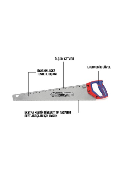 Workpro Wp215012 550mm Sk5 11 Tpı Ağır Hizmet Tipi El Testeresi Fr Wp215012