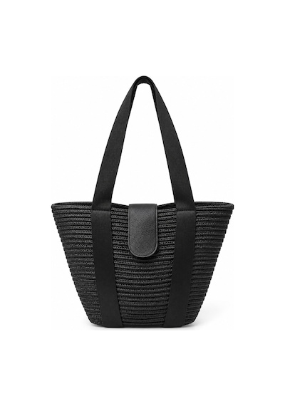 Levano Leather Kadın Hasır Tote Omuz Çantası Deri Detaylı Geniş İç Hacimli Günlük Yazlık Çanta 38x28 Cm Siyah