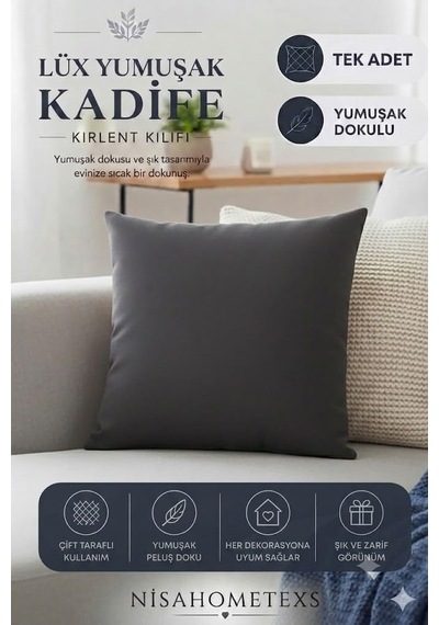 Lüks Yumuşak Dokulu Kadife Salon Kırlent Kılıfı Antrasit, 45 Cm X 45 Cm Çok Renkli