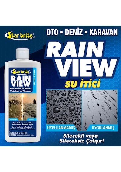 Starbrite - Rain View Marin Cam Yağmur Kaydırıcı 237 Ml : Yağmurlu Ve Fırtınalı Havalarda Sınırsız Görüş Netliği, Su Damlalarına Yol Verin