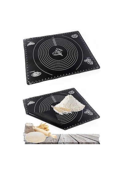 Tilbe Home Silikon Hamur Açma Yoğurma Matı Fırın Altlığı Ölçekli Mat Büyük Boy Gri 65x45cm