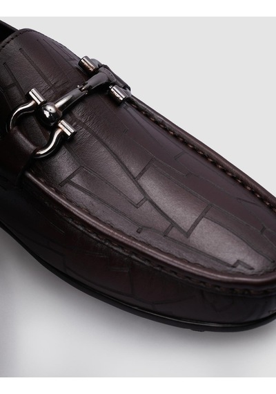Cabani %100 Hakiki Deri Kahverengi Tokalı Desenli Erkek Loafer-kahverengi Kahverengi