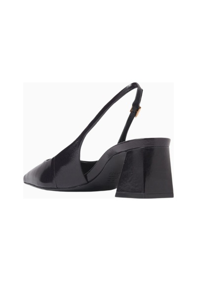 Schutz Rhonda 63 Siyah Rugan Deri Ayarlanabilir Slingback, Lüks Topuklu Ayakkabı