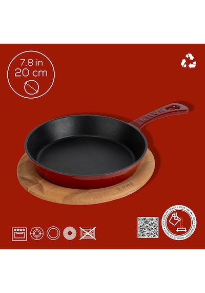Lava Döküm Yuvarlak Pizza Krep Pankek Tavası Döküm Demir Yekpare Saplı Çap Ø 26cm. Bordo