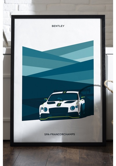 Bentley Siyah Ahşap Çerçeveli Poster, Spor Araba Duvar Tablosu