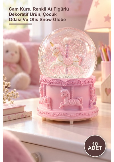 10 Adet Atlı Karınca Kar Küresi Orta Boy Cam Küre, Renkli At Figürlü Dekoratif Ürün, Çocuk Odası Ve Ofis Snow Globe
