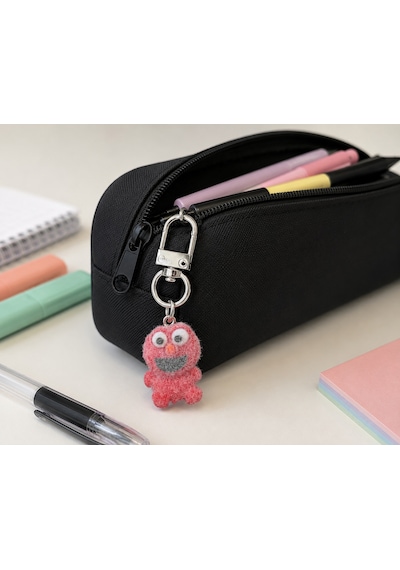 Pembe Mini Sevimli Canavar Charm - Peluş Figürlü Çanta Aksesuarı Hediye