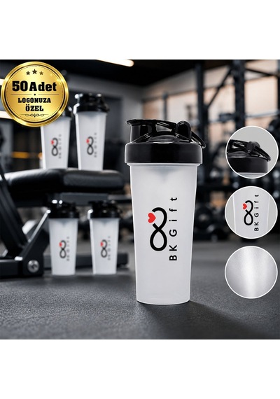 Logonuza Özel 50 Adet S100 650 Ml Shaker Beyaz Kapaklı Sporcu Suluk Kurumsal Beyaz
