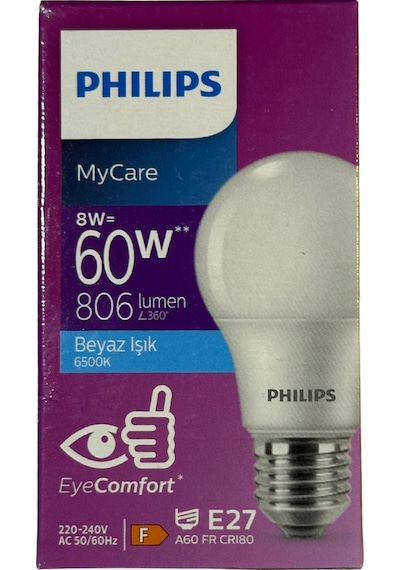 Philips 8w 60w 6500k Beyaz Işık E27 Duylu Klasik Led Ampul 10 Adet