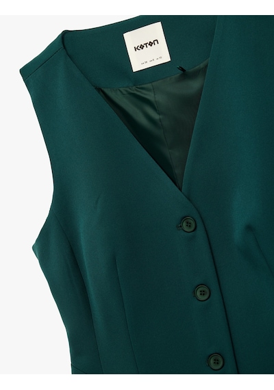 Koton Slim Fit Peplum Kesim V Yaka Düğmeli Blazer Yelek Yeşil 6wak20034pw Zeytin Yeşili