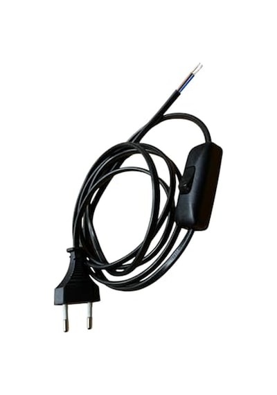 Sekatech Fişli & Anahtarlı Arapuarlı Hazır Kablo 2 Metre Siyah Uzatma Kablosu 0,50 Mm² Kesit Aplik, Abajur, Masa Lambası, Led Trafosu Ve Tuz Lambası İçin 0.1 M