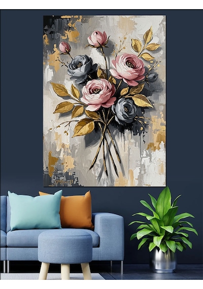 Ahşap Tablo Yağlı Boya Pembe Gül Buketi