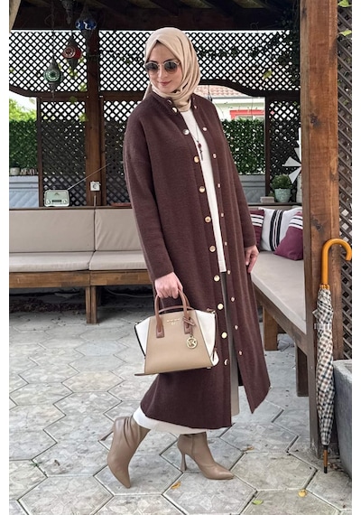 Rabia Şamlı Yakut Angora Triko Kap Kahve Çok Renkli