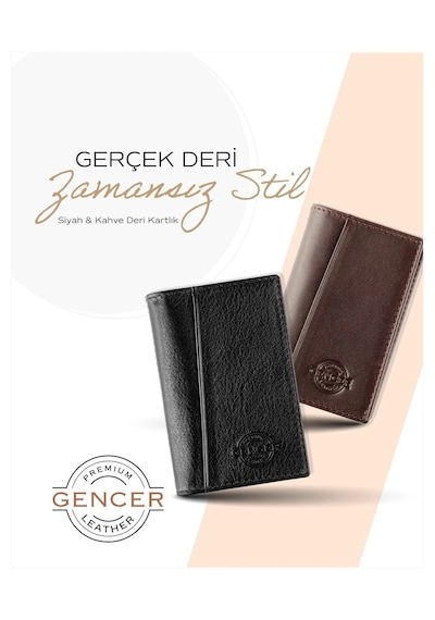 Gencer Leather Hakiki Deri Dikey Kartlık Kahverengi Siyah