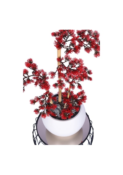 Yapay Çiçek Sitesi Beyaz Küre Saksıda Modern Minimal Tasarım Yapay Bonsai Ağacı Kırmızı 65 Cm Kırmızı