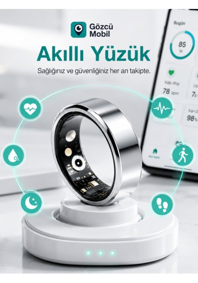 Akıllı Yüzük Sağlık Egzersiz Takibi Adım Sayar Kalp Atışı Kan Basınç Oksijen Ölçer Su Takibi Adet Döngüsü Uyku Takibi Cihazı Suya Dayanıklı Siyah Renk