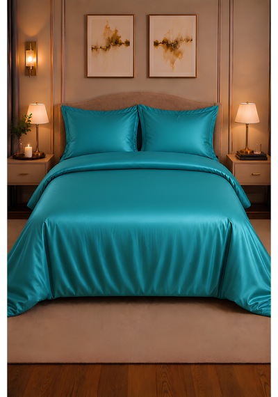 %100 Pamuk Saten Petrol Yeşili 83 Tel-125 Gsm Çift Kişilik Nevresim Takımı