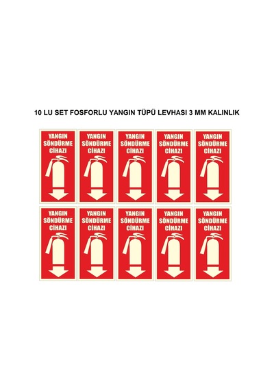 10 Lu Set Yangın Tüpü Levhası Fosforlu 3 Mm