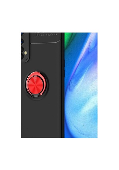 Realme 7 Kılıf Range Yüzüklü Silikon - Siyah-kırmızı Evimdeyokyok