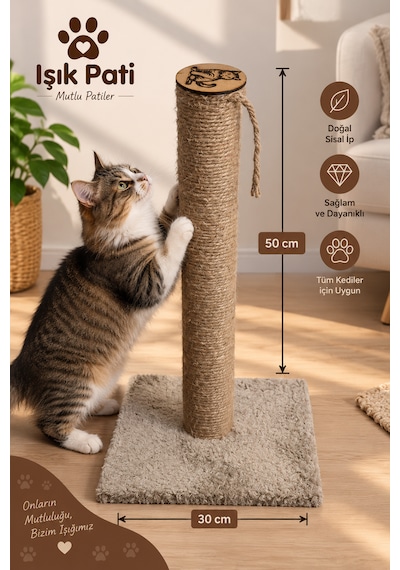 Işık Pati Kedi Tırmalama Tahtası Bej 50 Cm Kare, Yerli Ip