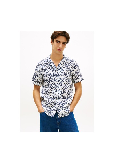 Tommy Hilfiger Keten Gömlek Camp Collar Ss-16275 0k4 Ecru / Allover