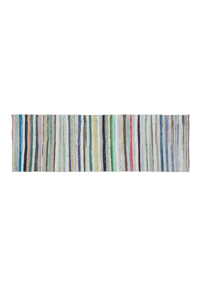 El Dokuması Vintage Yün-pamuk Çizgili Çaput Halı 32218 131 X 396 Cm Çok Renkli
