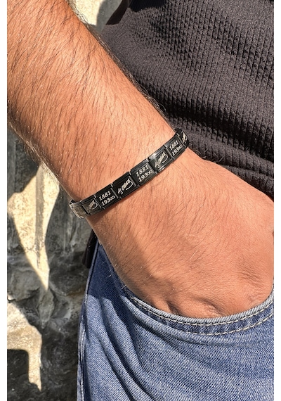 K. Atatürk İmzası 1881-193 İtalyan Charm Unisex Çelik Bileklik Scb59 Siyah