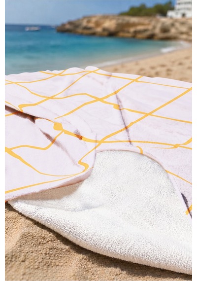 Ekose Kareli Lila Plaj Havlusu - Modern Geometrik Turuncu Çizgili Hızlı Kuruyan Mikrofiber Havlu Yağmur Çiçeği