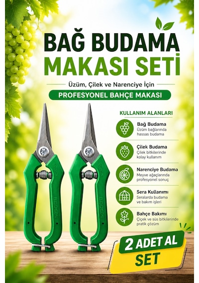 Bağ Budama Makası Seti 2 Li Profesyonel Üzüm, Çilek Ve Bahçe Makası Keskin & Ergonomik