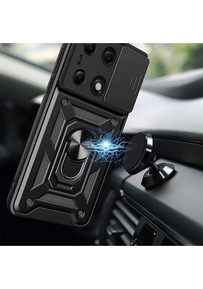 Zore Redmi Note 13 Pro 4g Kılıf Magnetik Standlı Kamera Korumalı Ogaa Sürgülü Vega Kapak - Siyah