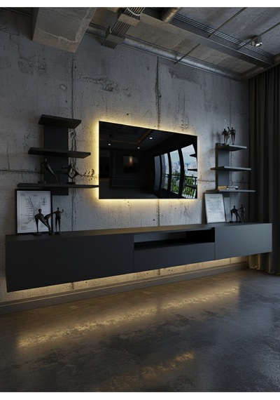 Resital Duvara Monte Ledli 270 Cm Tv Ünitesi Duvar Raflı - Ll6039 Antrasit