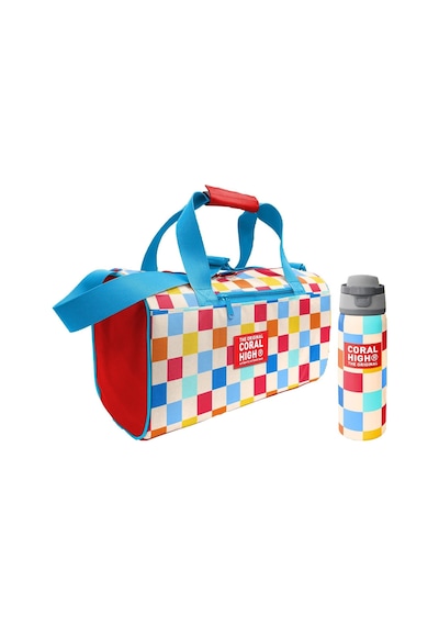 Coral High Kırmızı Çok Renkli Dama Desenli Kız Çocuk Spor Çantası Ve 800 Ml Çelik Matara Seti 27546